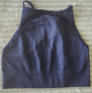 Aerie Navy High-Neck Sports Bra with Mesh Panel